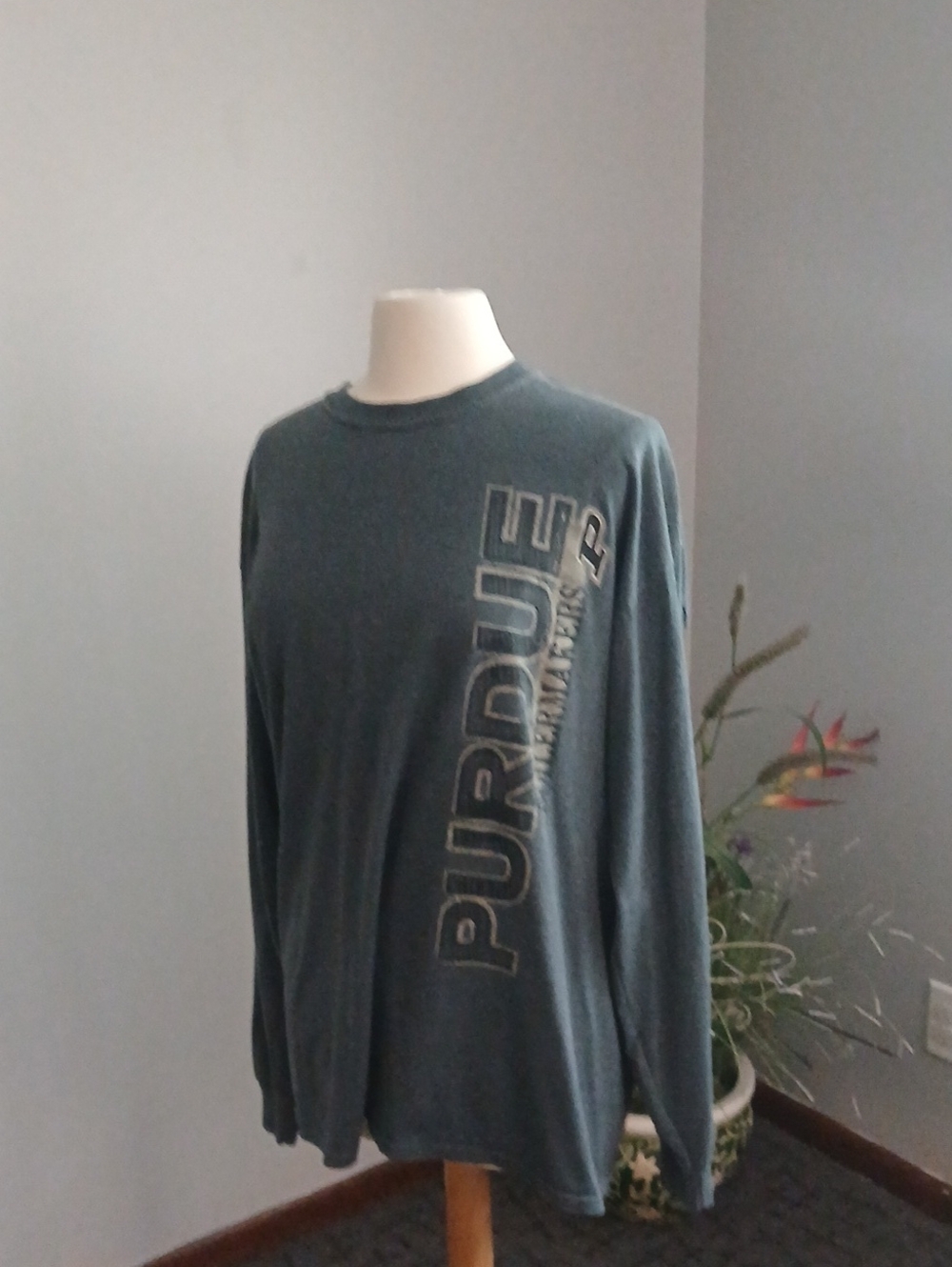 Gildan Men's Long Sleeve Crewneck Shirt - Teal Green with Purdue Graphic